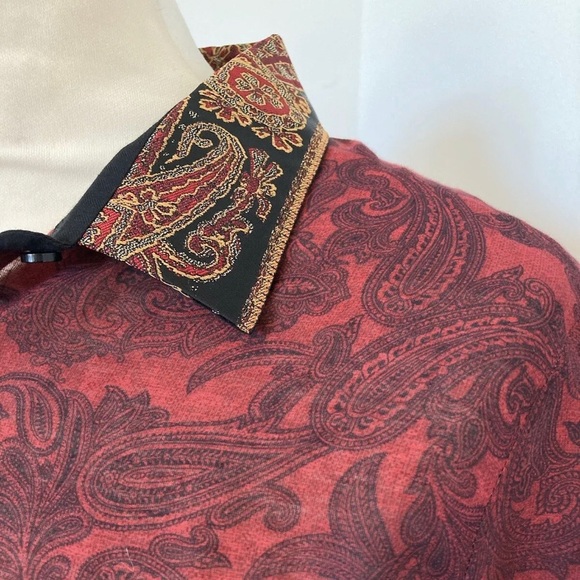 The Kooples Blouse red cotton & silk long sleeve sheer size Small oriental - Picture 6 of 7